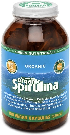 Green Nutritionals Organic Mountain Spirulina 180 Capsules 520mg